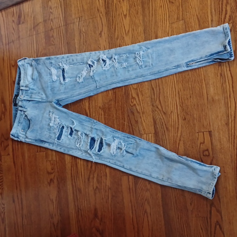 PacSun - Mens 29X30 Stacked/Distressed Light Wash Skinny Jeans Zippered Ankles
